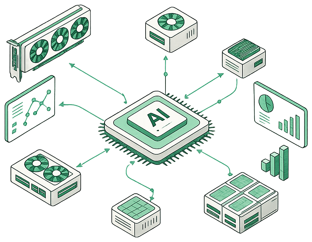OpenTela mesh — GPUs and compute nodes connected to a central AI accelerator